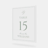 モノグラムモダンセージ結婚グリーンのテーブル番号 アクリルサイン (傾斜)