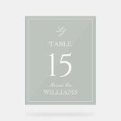 モノグラムモダンセージ結婚グリーンのテーブル番号 アクリルサイン (正面)