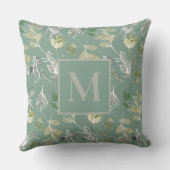 モノグラムモダンセージ緑の銀葉色の葉 クッション (裏面)