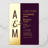 モノグラムモダンタイポグラフィバ結婚ルガンディ 箔招待状 (正面)