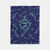 モノグラムモダンターコイズティール（緑がかった色）ベリーパターン フリースブランケット (正面)