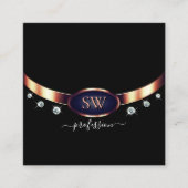 モノグラムモダンダイヤモンド付きブラックブルーバラ金ゴールド スクエア名刺 (正面)