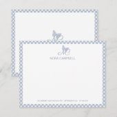 モノグラムモダンダスティエレガントブルーギンガムチェック ノートカード (正面/裏面)