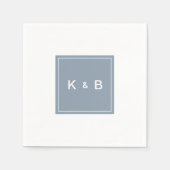 モノグラムモダンダスティブルーとホワイトカクテルナップ スタンダードカクテルナプキン (正面)