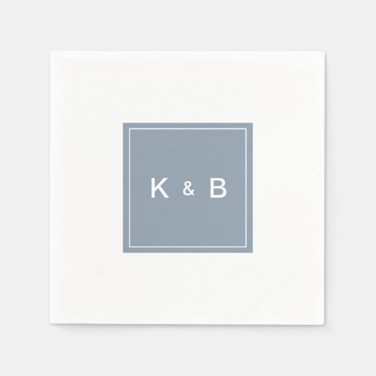 モノグラムモダンダスティブルーとホワイトカクテルナップ スタンダードカクテルナプキン (正面)