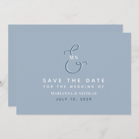 モノグラムモダンダスティブルー結婚ズ セーブザデート (正面/裏面)