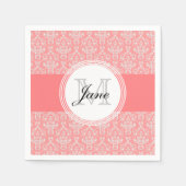 モノグラムモダンダマスクナプキンサンゴ スタンダードカクテルナプキン (正面)