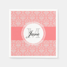 モノグラムモダンダマスクナプキンサンゴ スタンダードカクテルナプキン