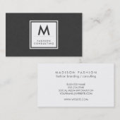 モノグラムモダンダークグレーリネンフェイクパターン 名刺 (正面/裏面)