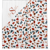 モノグラムモダンテラゾモザイクパターン シャワーカーテン (正面)