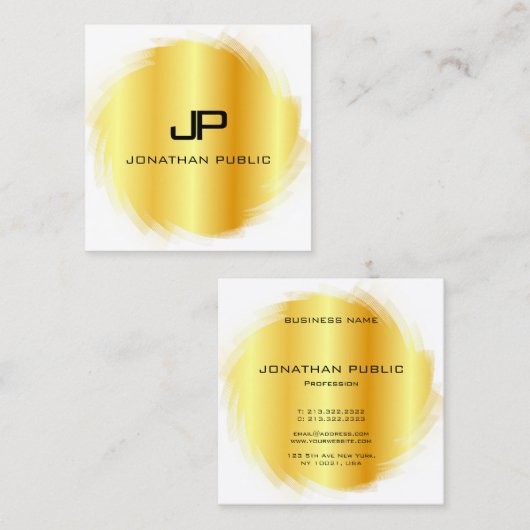 モノグラムモダンテンプレートエレガントフェイク金ゴールド スクエア名刺 (正面/裏面)