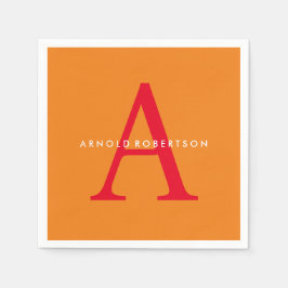 モノグラムモダントレンディーオレンジレッド スタンダードカクテルナプキン