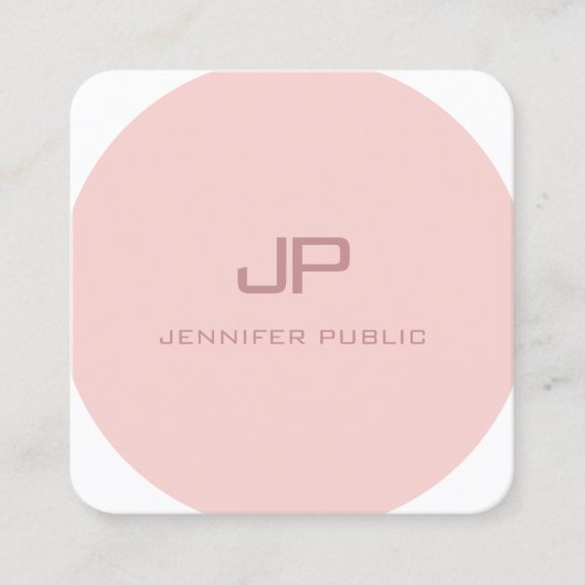モノグラムモダントレンディーテンプレート赤面ピンクホワイト スクエア名刺 (正面)