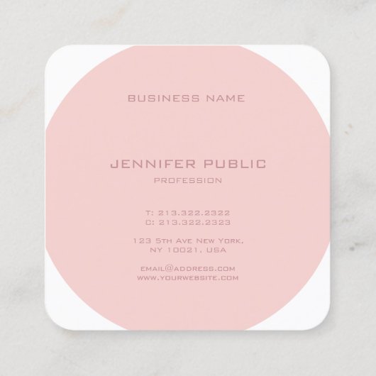 モノグラムモダントレンディーテンプレート赤面ピンクホワイト スクエア名刺 (裏面)
