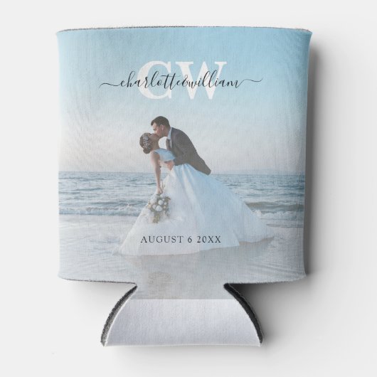 モノグラムモダントレンディー2フォト結婚式の引き出物 缶クーラー (正面)