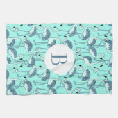 モノグラムモダントロピカルフラミンゴスパターン キッチンタオル (横)