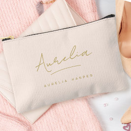 モノグラムモダンニュートラルミニマル赤面ピンク金ゴールド アクセサリーポーチ