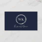 モノグラムモダンネイビーシルバーQRコード 名刺 (裏面)