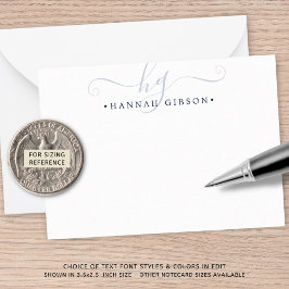 モノグラムモダンネイビーブルースクリプトイニシャル ノートカード