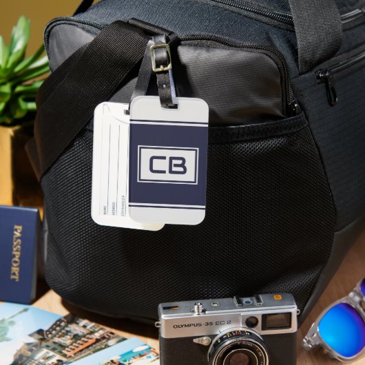 モノグラムモダンネイビーブルーラゲッジタグ ラゲッジタグ (正面&裏面)