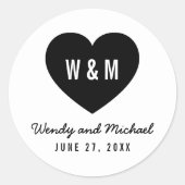 モノグラムモダンハート結婚式の日付の保存 ラウンドシール (正面)