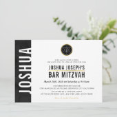 モノグラムモダンバー(ユダヤ教の)バル・ミツバー側バーブラック金ゴールド 招待状 (スタンド正面)