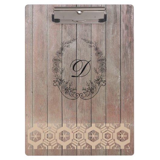 モノグラムモダンパタスタイリッシューンヴィンテージ木材 クリップボード (正面)