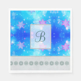 モノグラムモダンパタースタイリッシュン冬の雪片 スタンダードランチョンナプキン