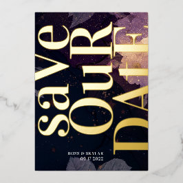 モノグラムモダンパープル秋の結婚式 箔招待状