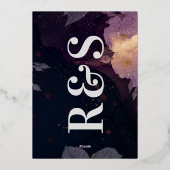 モノグラムモダンパープル秋の結婚式 箔招待状 (裏面)