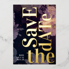 モノグラムモダンパープル秋の結婚式 箔招待状