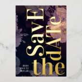 モノグラムモダンパープル秋の結婚式 箔招待状 (正面)