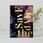 モノグラムモダンパープル秋の結婚式 箔招待状 (立ち正面)