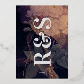 モノグラムモダンパープル秋フローラ結婚ズ 箔招待状 (裏面)