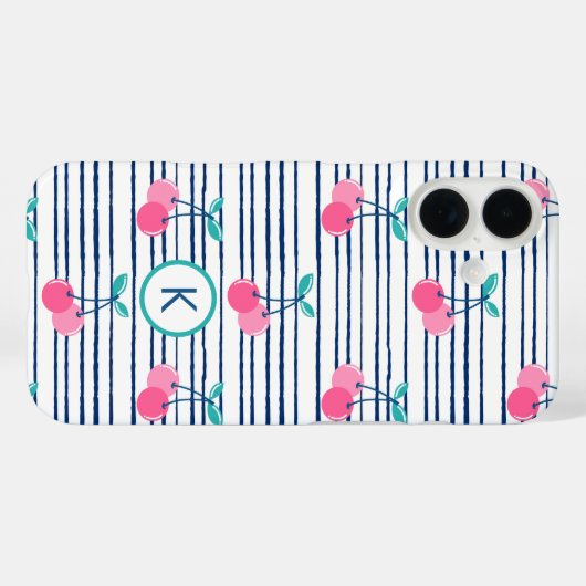 モノグラムモダンピンクさくらんぼ名門私立校風のガーリー Case-Mate iPhoneケース (裏面 (横))