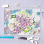 モノグラムモダンピンクさくらんぼ花の水色 薄葉紙 (クラフト)