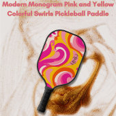 モノグラムモダンピンクと黄色の渦巻きカラフル旋回 ピックルボールラケット