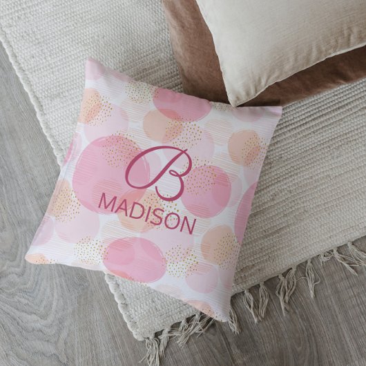 モノグラムモダンピンクガーリーグリッターパーソナライズされた クッション