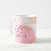 モノグラムモダンピンクガーリーグリッターパーソナライズされた コーヒーマグカップ (正面左)