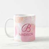 モノグラムモダンピンクガーリーグリッターパーソナライズされた コーヒーマグカップ (左)