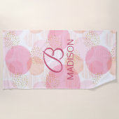 モノグラムモダンピンクガーリーグリッターパーソナライズされた ビーチタオル (正面)