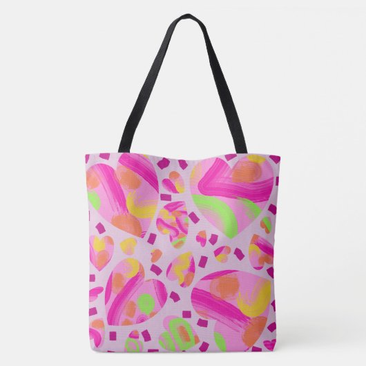 モノグラムモダンピンクハート絵を描学校 トートバッグ (裏面)