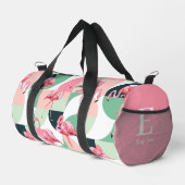 モノグラムモダンピンクフラミンゴ幾何ガーリー名 ダッフルバッグ (右コーナー)