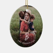 モノグラムモダンファミリーフォトホリデークリスマス セラミックオーナメント (右)