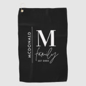 モノグラムモダンファミリー海軍スタイリッシュモノクロ ゴルフタオル (正面)