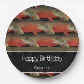 モノグラムモダンフィッシュサーモンデザイン白黒赤 ペーパープレート (正面)