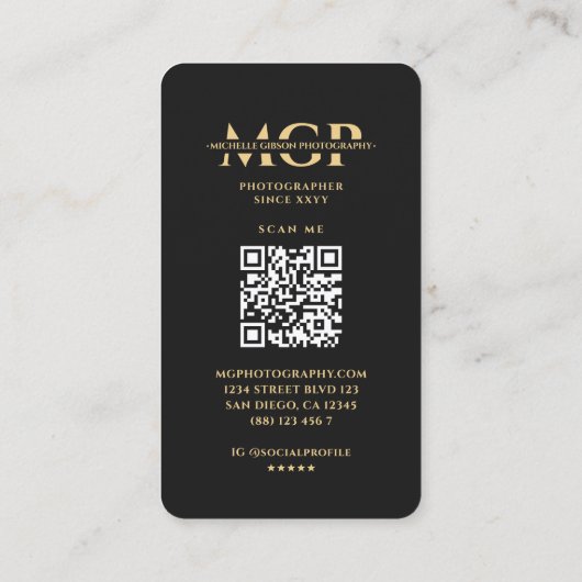 モノグラムモダンフォトグラファー黒金ゴールドレンズ 名刺 (裏面)