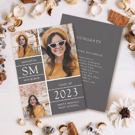 モノグラムモダンフォトコラージググレー卒業 案内状