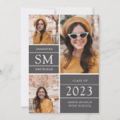 モノグラムモダンフォトコラージググレー卒業 案内状 (正面)
