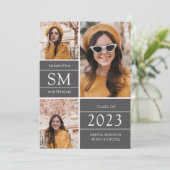 モノグラムモダンフォトコラージググレー卒業 案内状 (スタンド正面)